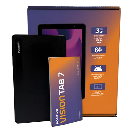 Tablet Positivo Vision Tab 7 - Processador Octa-core 3gb Ram 64gb Armazenamento, Tela 7 Ips, Bateria 3100mah, Android 14 Go, Wi-fi - Preto Tablet Positivo Vision Tab 7 - Processador Octa-core 3gb Ram 64gb Armazenamento, Tela 7 Ips, Bateria 3100mah, Android 14 Go, Wi-fi - Preto